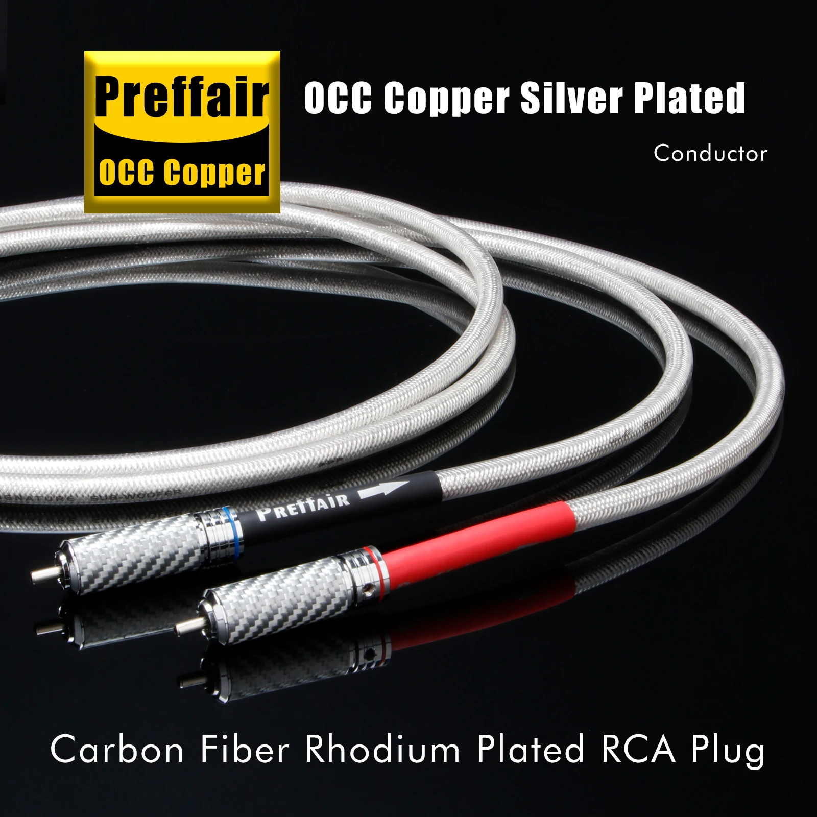 Paire de câbles RCA QED 7N OCC, câble Audio RCA plaqué argent avec connecteur RCA plaqué Rhodium en Fiber de carbone pour amplificateur