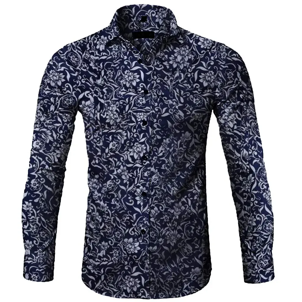 Men's Long-sleeved Shirt Casual Fashion 3d Simple Retro Printed Shirt Shirt Men's Lapel Shirt Long Sleeve New Year Gift