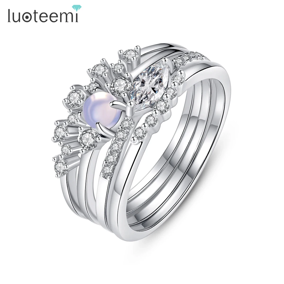 

LUOTEEMI Graceful Stacked Four Rings for Elegant Women with Shiny Tiny Clear Cubic Zirconia Delicate Fashion Finger Ring Sets