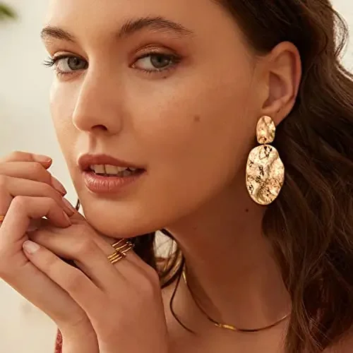 Fashion Metal Teardrop Shaped Dangle Earrings Gold Geometric Round Drop Earrings for Women Party Prom Jewelry