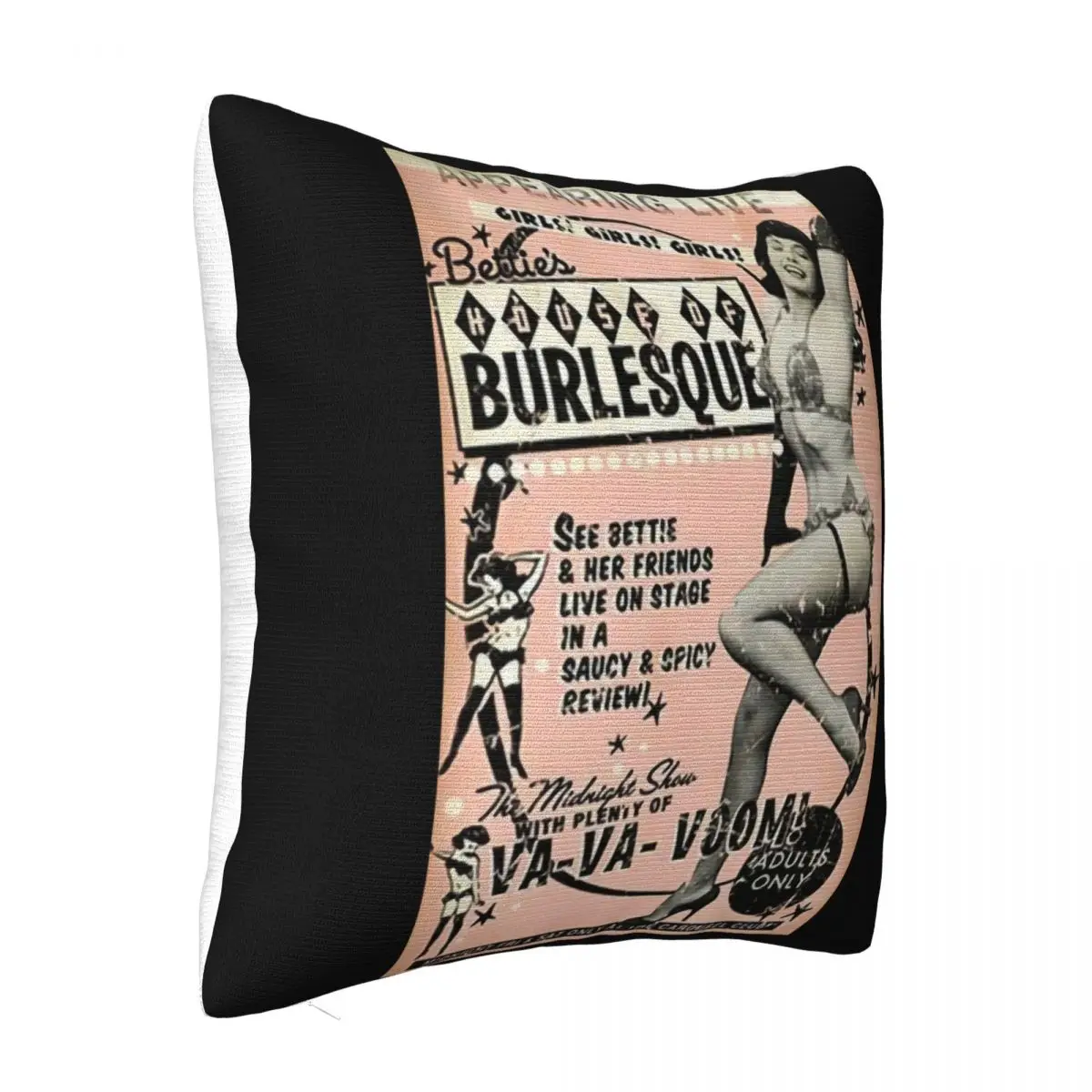 House Of Burlesque Bettie Page Pin Up Model Vintage Strip Club Poster Present Fashion Top Goth Basic Pillow Case