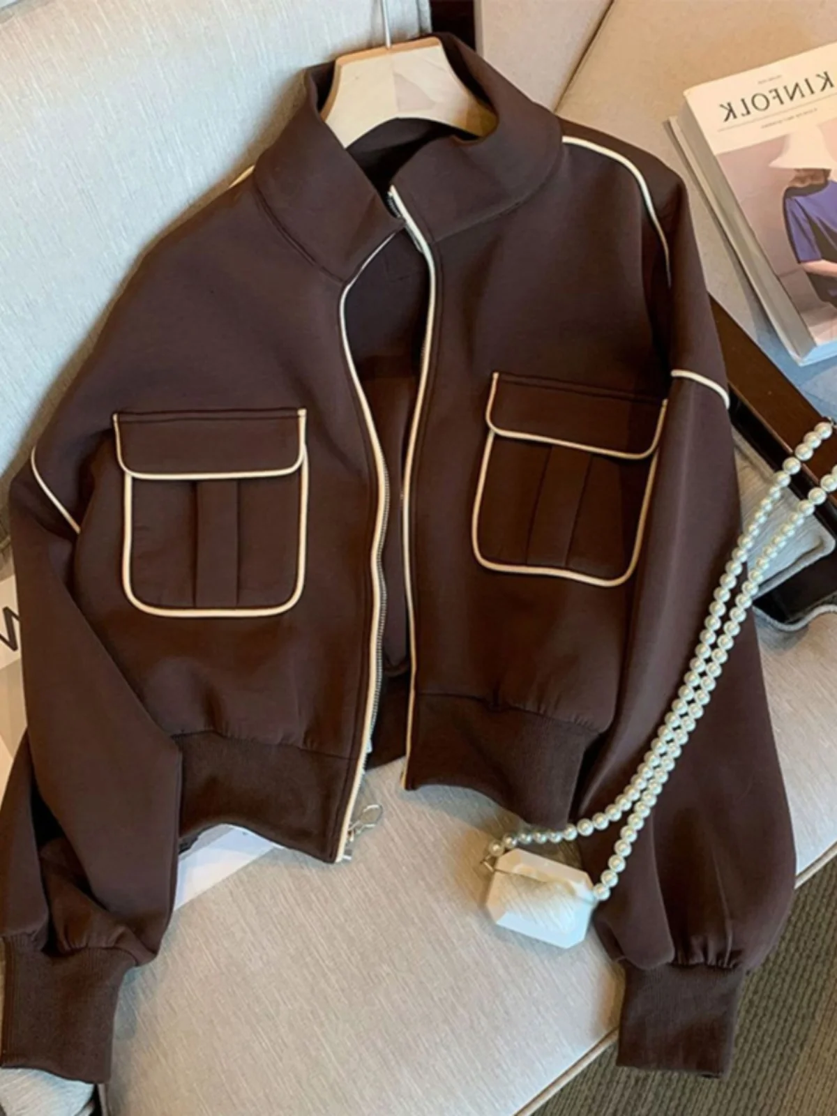 

Women's Casual Patchwork Baseball Jersey Street Sle Zipper Closure Long Sve Slim Fit ort Coat Other Material 00%