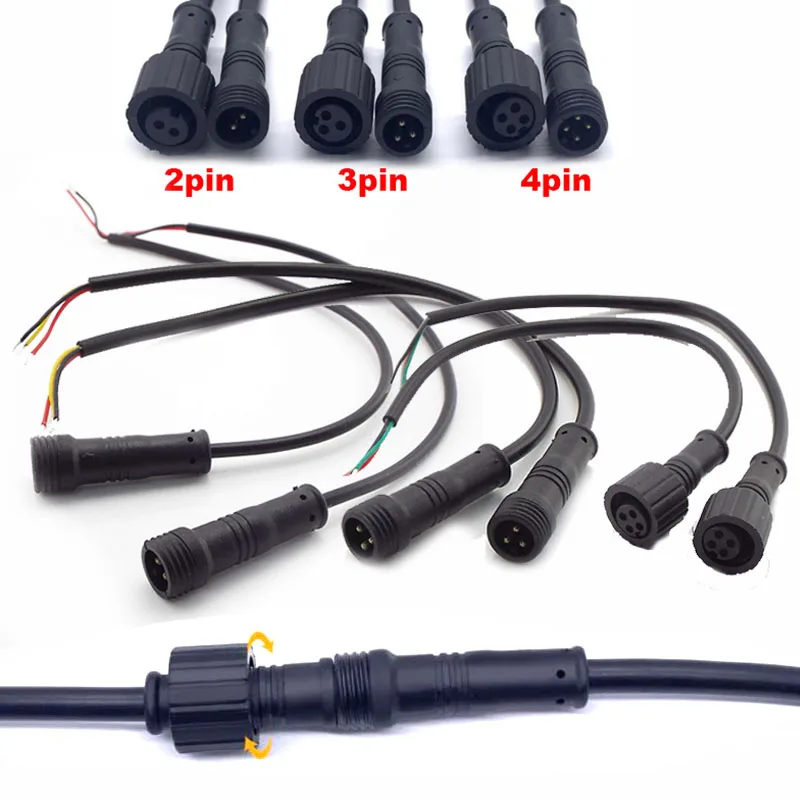 1 Piar tahan air 2 Pin 3Pin 4Pin inti DC laki-laki perempuan Jack nut IP65 kabel kabel power supply konektor lead Plug