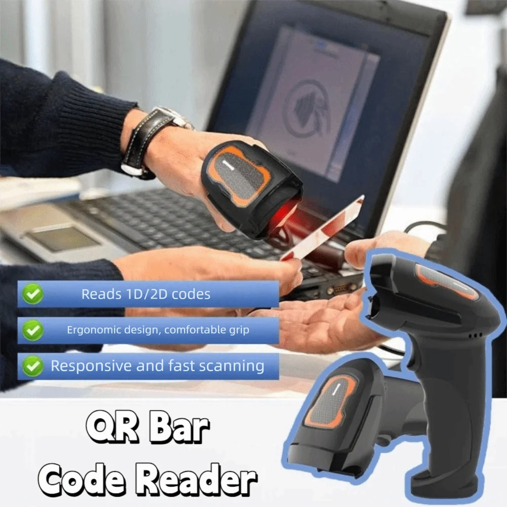 Scanner di codici a barre 2D omnidirezionale Scansione rapida Cavo dati da 1,8 metri Scanner di codici a barre portatile Dispositivo di scansione cablato USB
