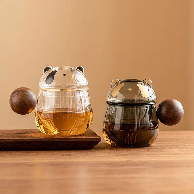 Cute Panda Glass Mug with Tea Infuser and Filter Heat Resistant Office Home Water Cup for Loose Leaf Tea Drinking Gift