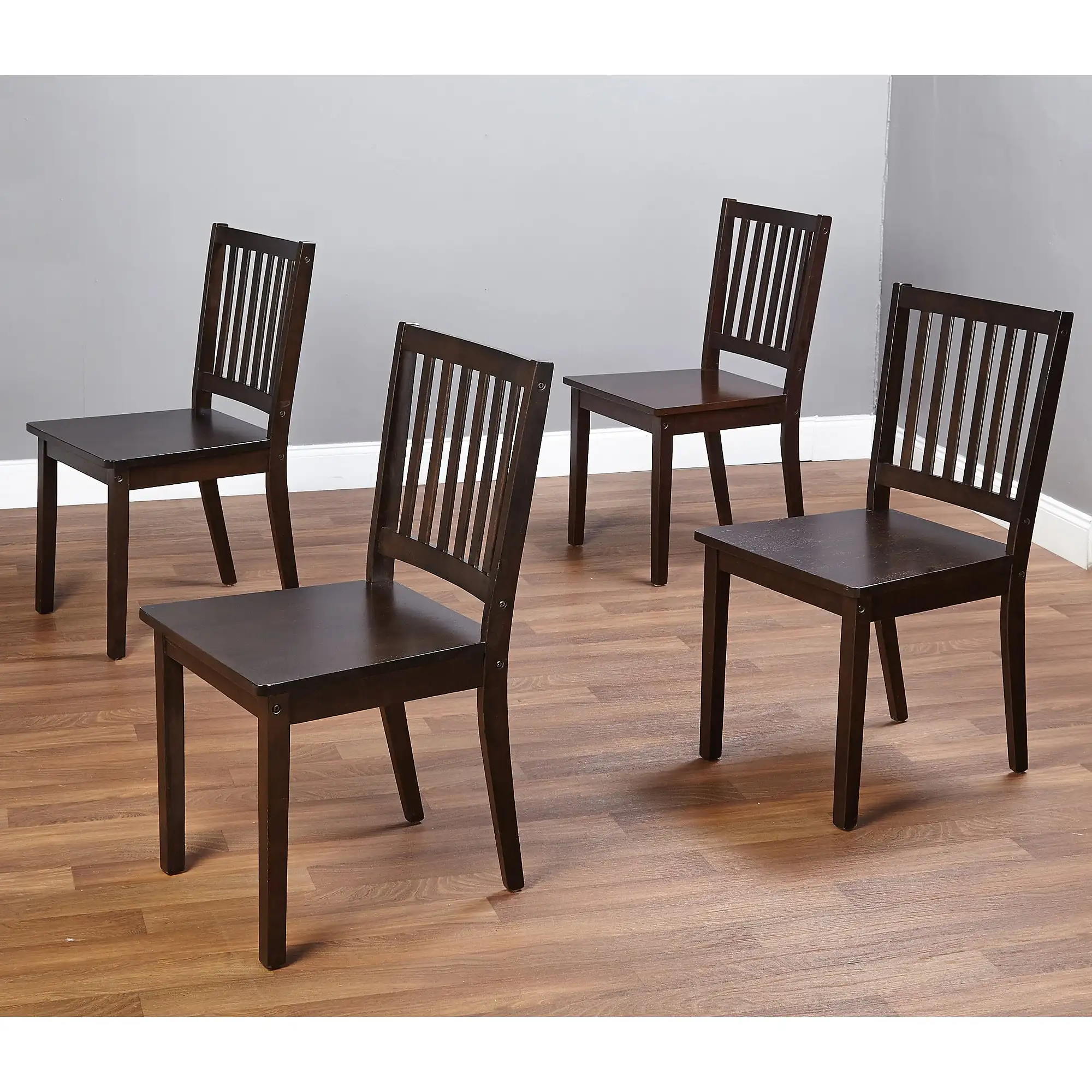 Dining Chairs Set of 4 Espresso Slat Back Shaker Style Design Sturdy Construction Perfect for Dining Room