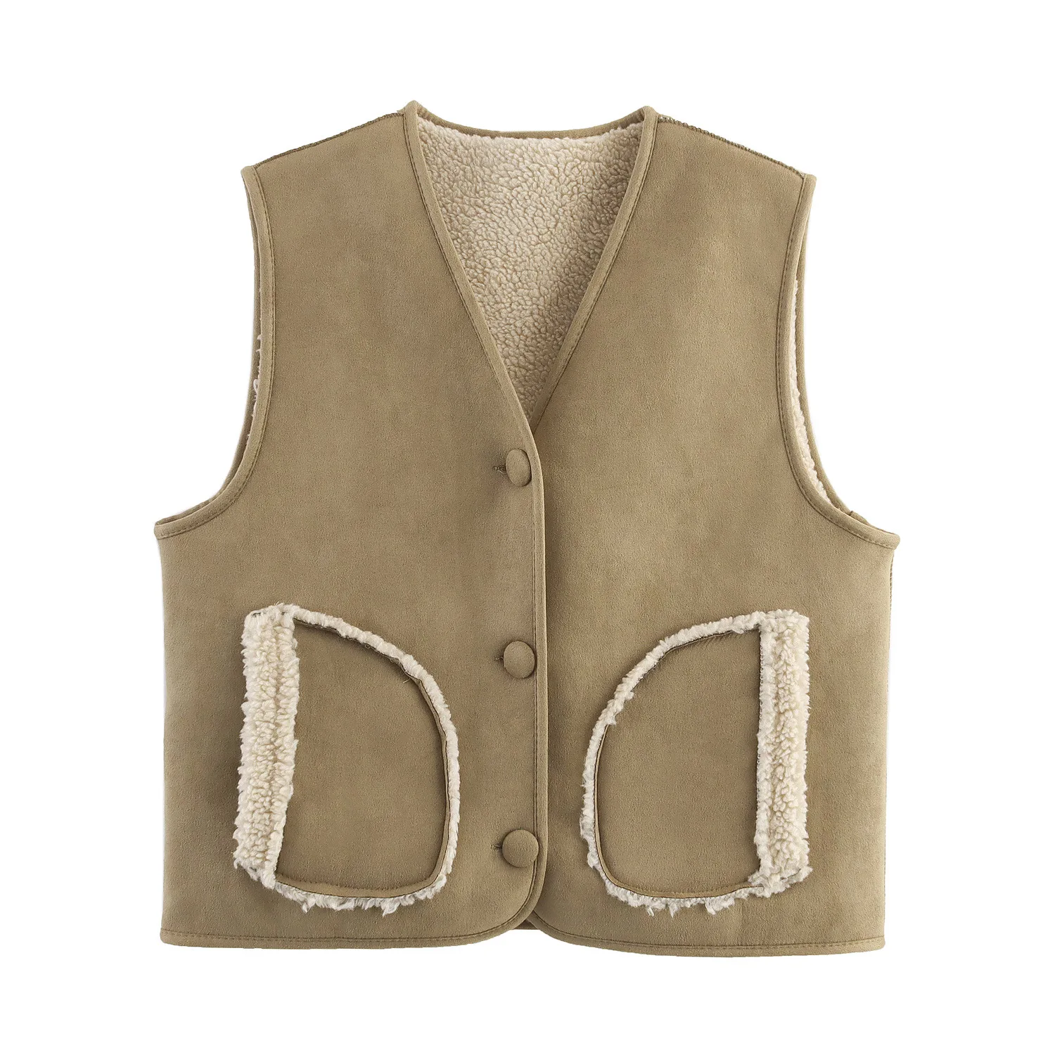 

Женский жилет из меха ягненка, осенне-зимний модный верхний костюм без рукавов с v-образным вырезом из натуральной кожи и меха с боковым карманом