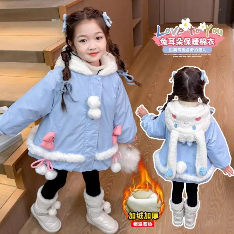 

Winter Kawaii Cinnamoroll Lolita Anime Girl Blue Down Jackets Children Kawaii Fashion Sanrios Fashion Warm Cotton-Padded Clothes