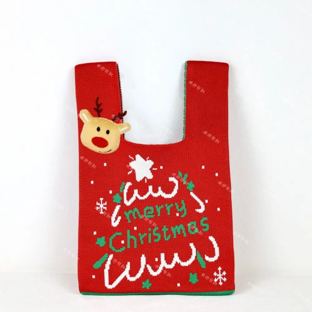 

Cute Christmas Gift Christmas Knitted Handbag Santa Claus Xmas Tree Tote Bag Purse Weave Knot Wrist Bag Unisex