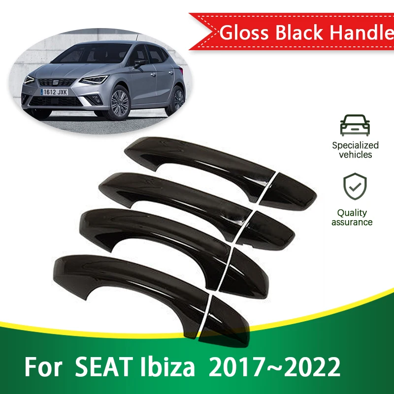 Para SEAT Ibiza MK5 6F KJ1 2017 2018 2019 2020 2021 2022 cubierta de manija de puerta negra brillante pegatina protectora de estilo accesorios de coche