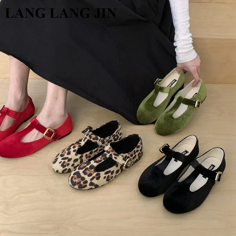 

2026 Brand Designer Flats Shoes Woman Round Toe Shallow Mary Janes Soft Ballerina Casual Loafers Fashion Leopard Print Moccasins