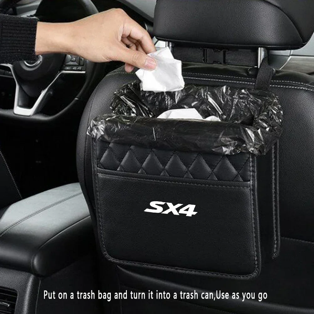 Car Back Seat Storage Bag  Hanging Bag Box Paper Towel Phone Storage Trash Can Anti-Kick Mats Large Capacity  for Suzuki SX4