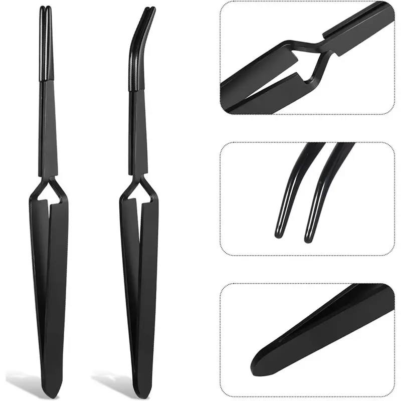 Pinzette inverse con punta in gomma AB33 in 4 pezzi, punte piatte e curve piegate rivestite in PVC in acciaio inossidabile per la lavorazione