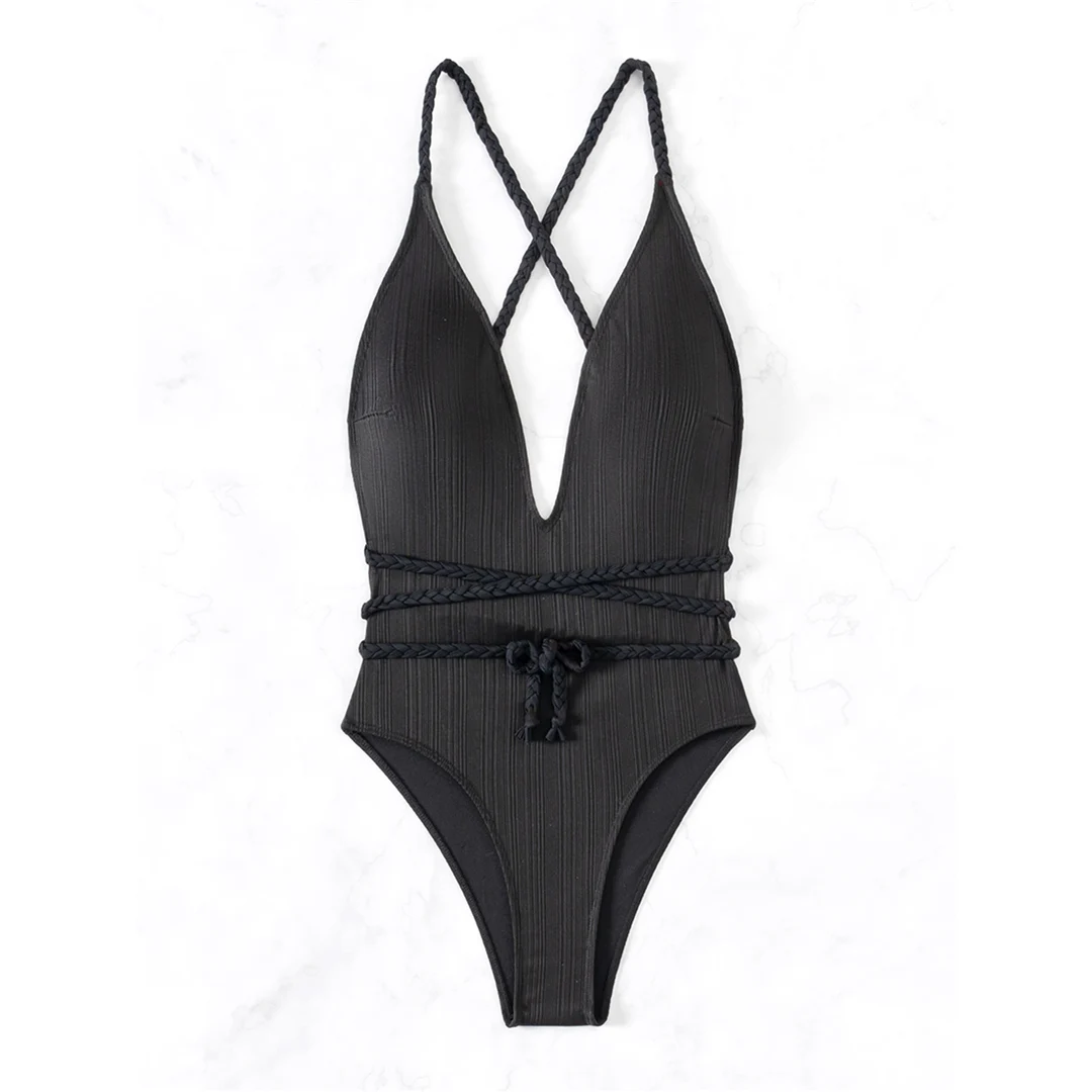 Einteiliger Badeanzug mit tiefem V-Ausschnitt und überkreuztem Rücken, Damen-Badebekleidung, Monokini mit hohem Beinausschnitt, Badeanzug, Badebekleidung, V5613 – Detail 11