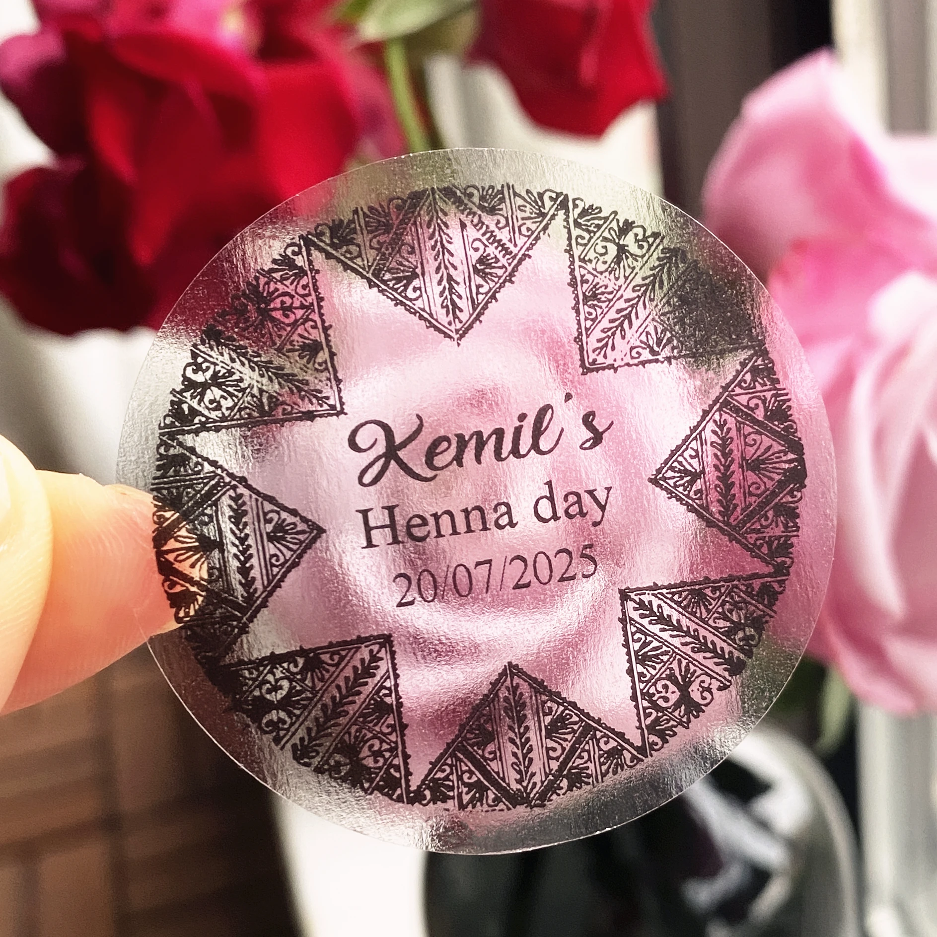 Personalised Wedding Mehndi Dholki Celebration Stickers Henna Day Thank you favours Mandala  Labels