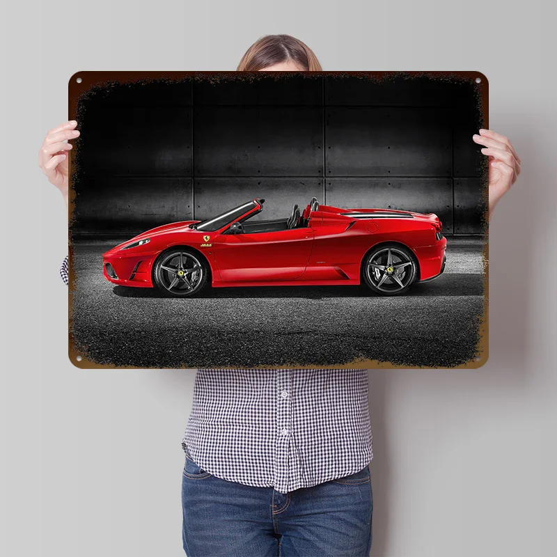 Red Sports Convertible Sports Car Tinplate Poster Customized Wall Art Vintage Metal Signs Retro Plates for Room Ornaments House