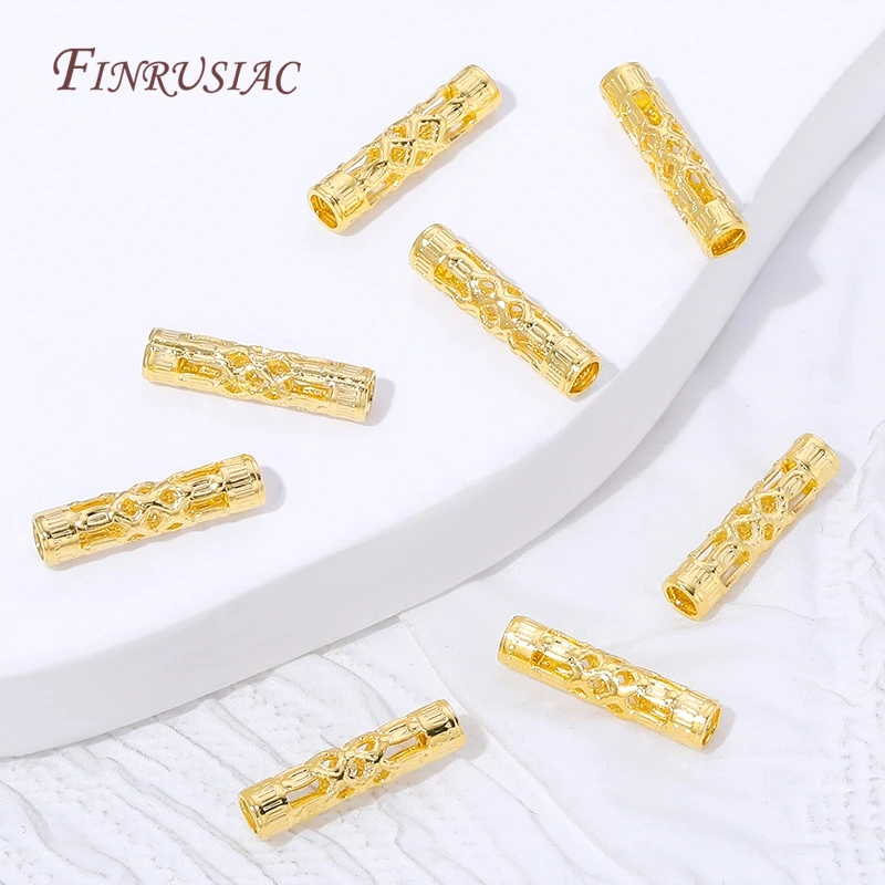 18K Gold Plated Long Tube Spacer Beads Vintage Filigree Cylinder Beads For Jewelry Making Bracelet Necklace Accessories view 5