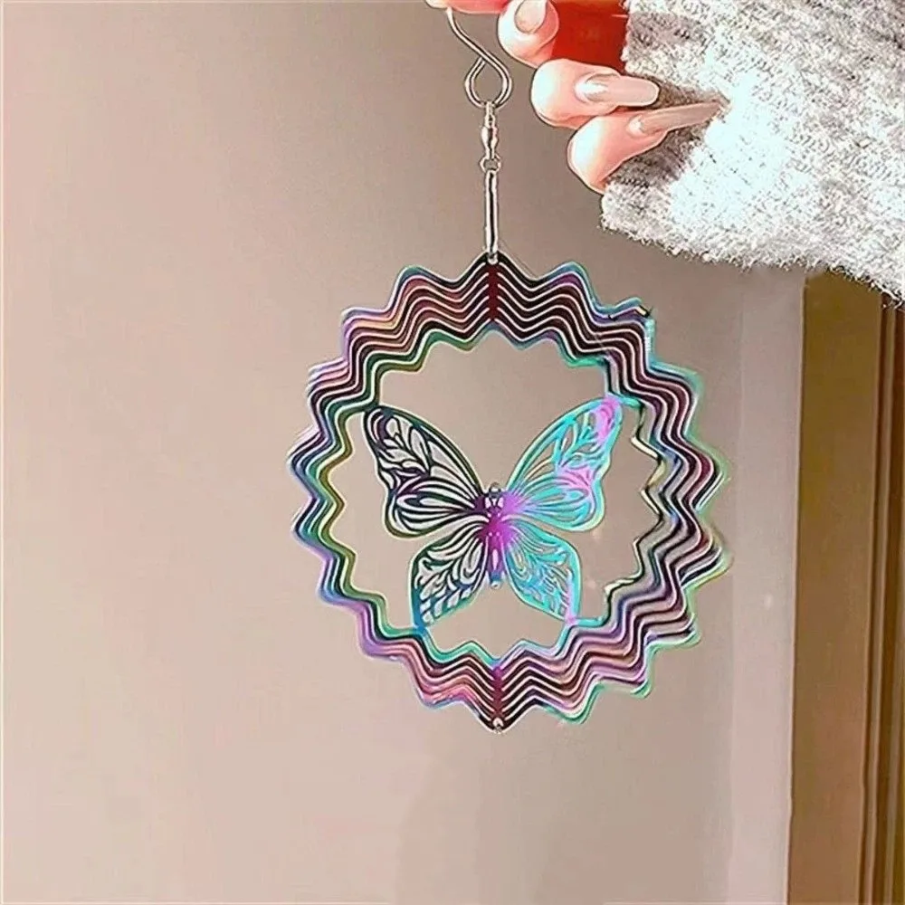 Gradient Wind Chime Pendant Flowing Light Effect Colorful 3D Rotating Wind Chimes Home Decor Heart Flower