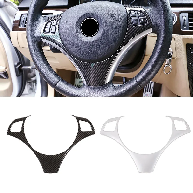 سيارة الكربون الملمس عجلة القيادة لوحة التبديل زر غطاء إطاري الكسوة لسيارات BMW 1 3 سلسلة E82 E87 04-11 E90 E92 E93 05-12 X1 E84 #1