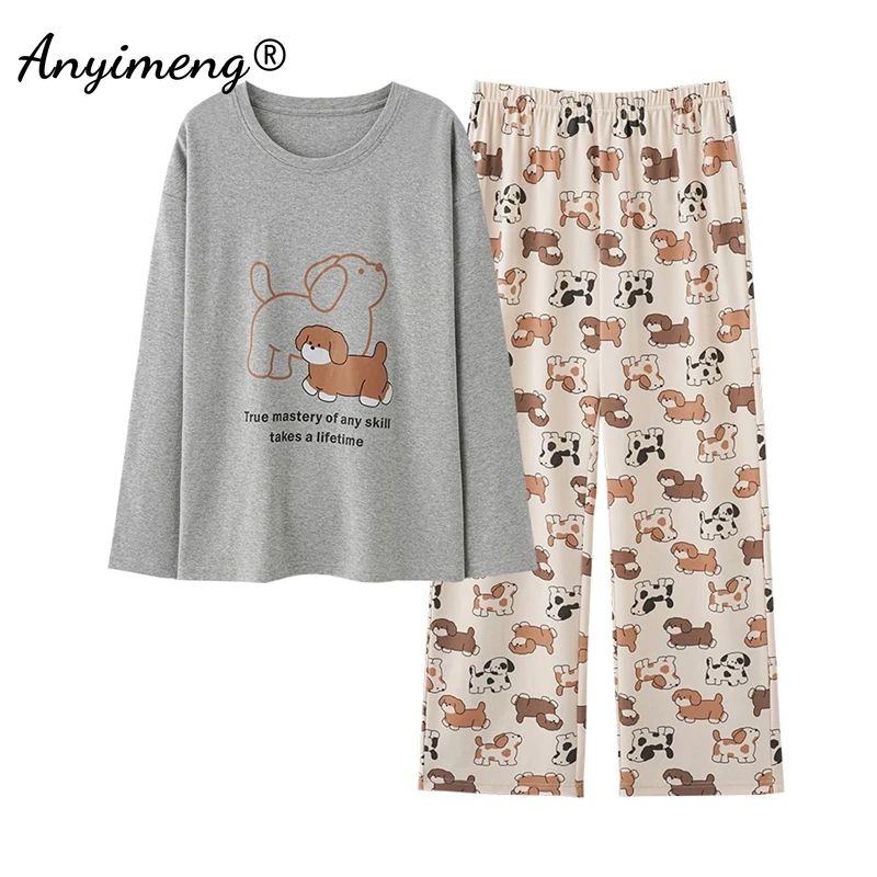 Girl Nightwear Lady Homesuit Sleepwear Cute Cartoon Loungewear Women Autumn Spring Woman Pajamas Set Pullover Long Sleeves Pjs