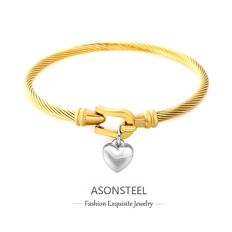 ASONSTEEL Modisches Edelstahl-Armband in Herzform Rostfreies Goldenes Accessoire Handgefertigter Sommerschmuck Geschenkidee