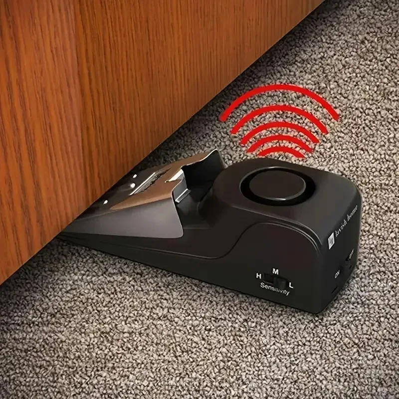 Wireless Door Stop Alarm System 120dB Loud Home Security Anti-Theft Door Block System Portable Doorstop Preasure Alarm