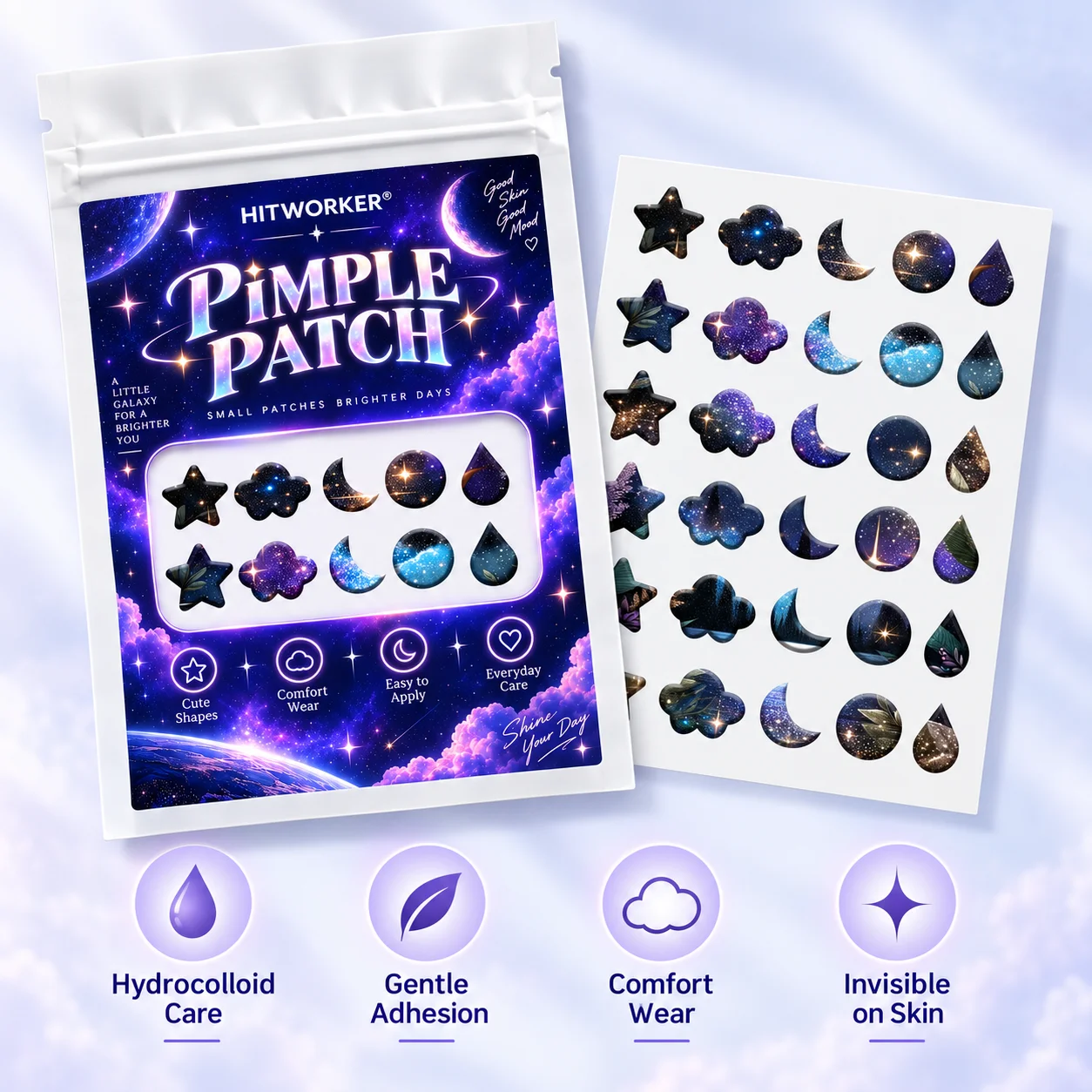 120pcs Hydrocolloid Pimple Patches, Star Shape Spot Cover Stickers, Iridescent Face Patch, Ultra-Thin Easy Peel Day Night Use