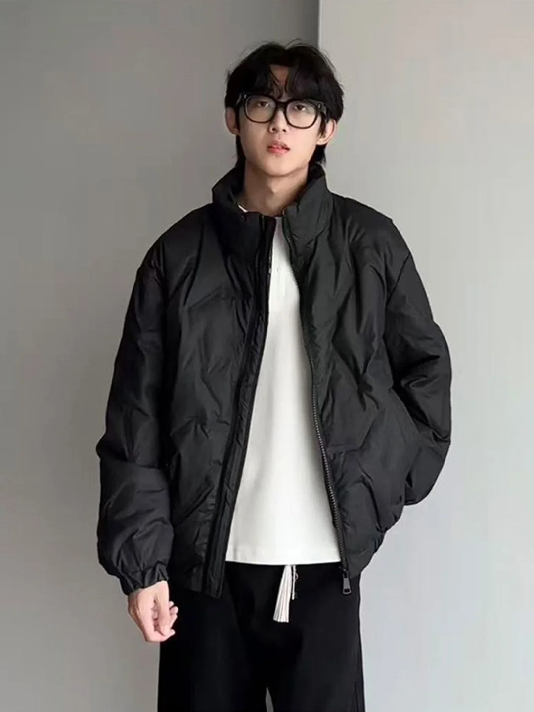 

Мужская легкая теплая куртка-пуховик с воротником-стойкой, однотонная, универсальная, модная, белая, из натурального пуха, для повседневной носки