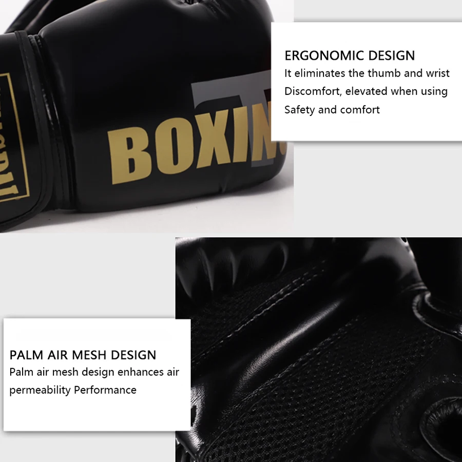 GINGPAI جودة عالية 6 8 10 12oz قفازات الملاكمة الملاكمة التايلاندية Guantes De Boxeo الحرة القتال MMA الرمل التدريب قفاز للرجال والنساء