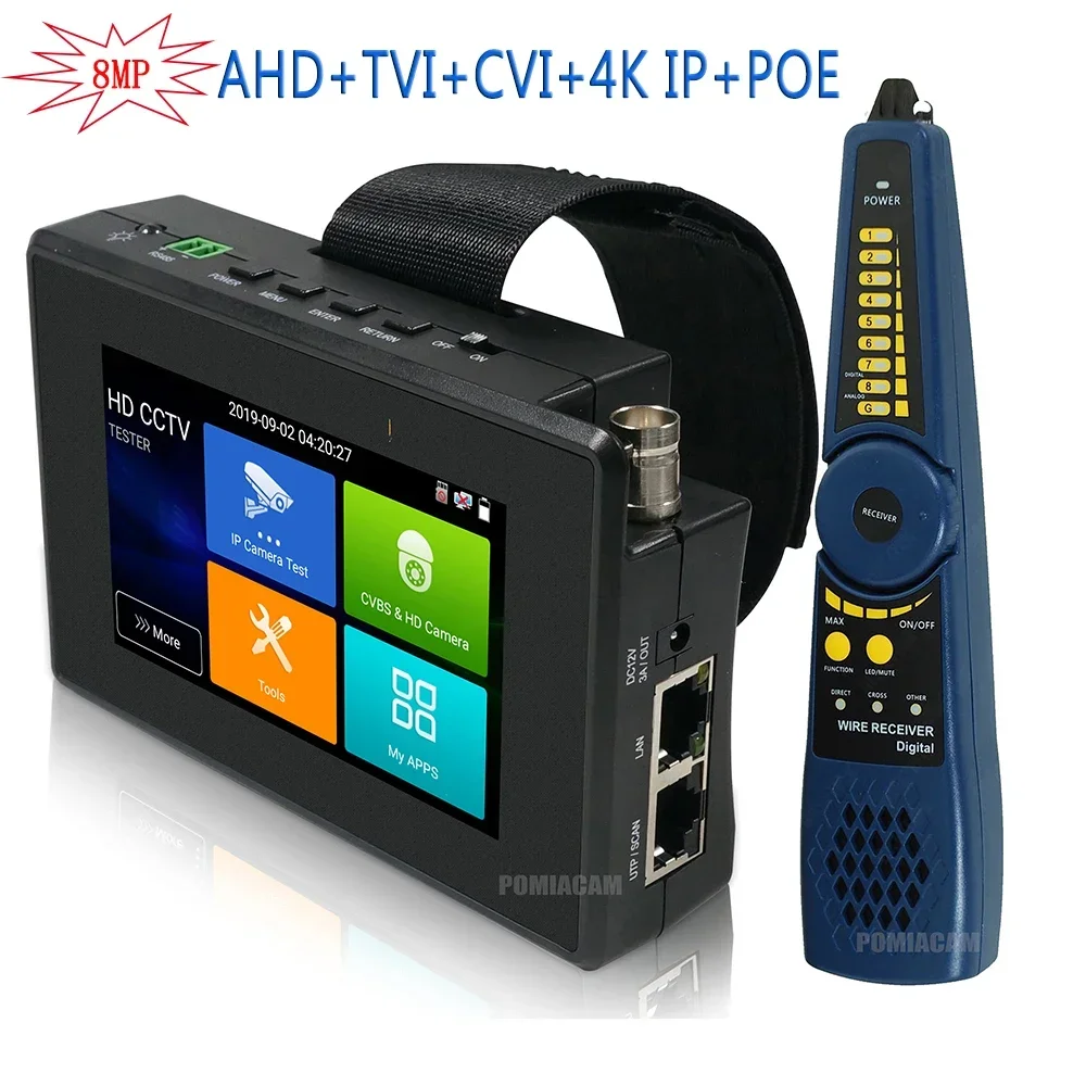 5-in-1 Wrist Camera tester 4k Cctv Ip Tester Cvbs 8mp TVI CVI AHD Surveillance Cctv Camera monitor with Cable Tracer POE power