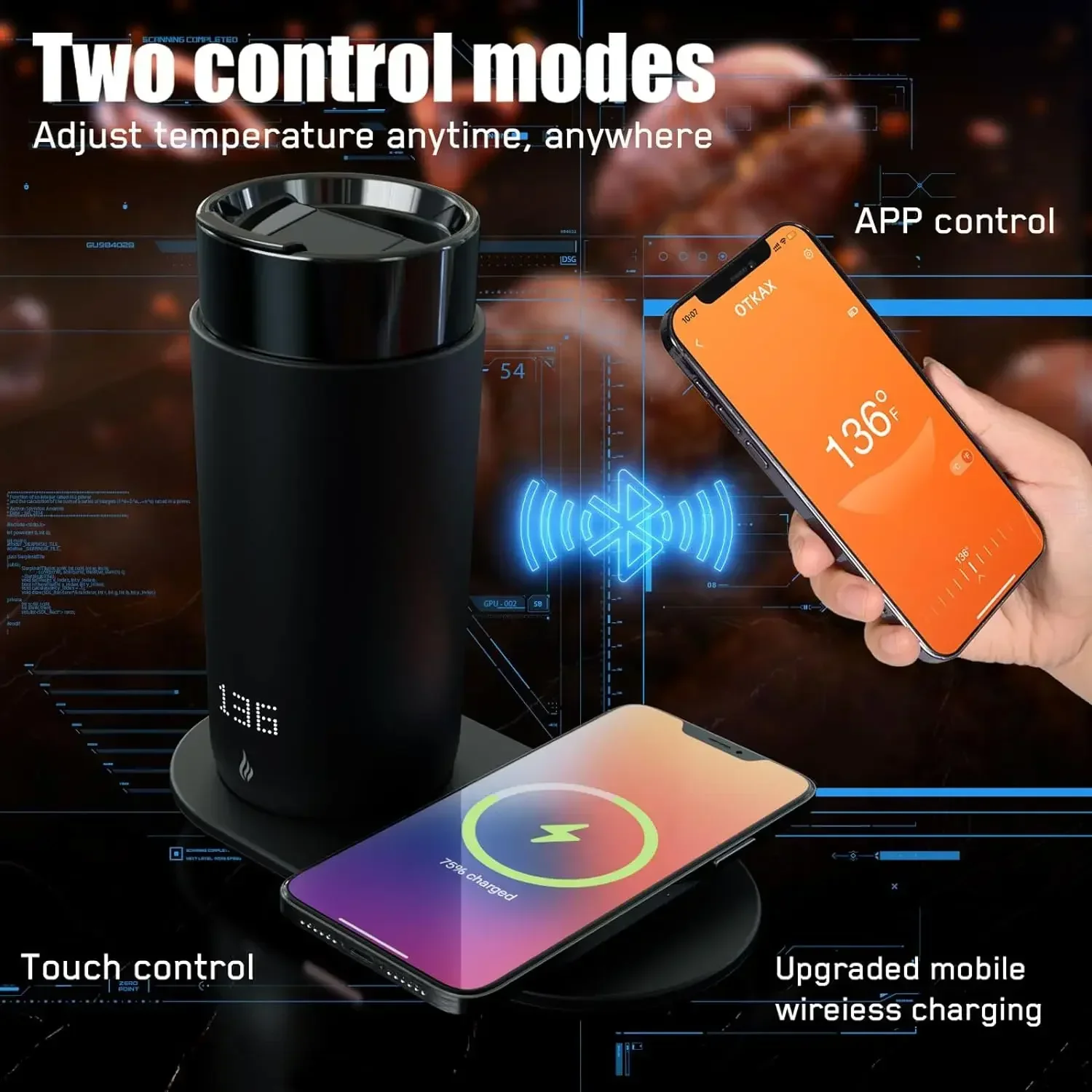 Temperature Control Heated Coffee Mug Smart Self Heating Travel Mug 12 Oz App Controlled Warmer Mug 5 Hour LED Display