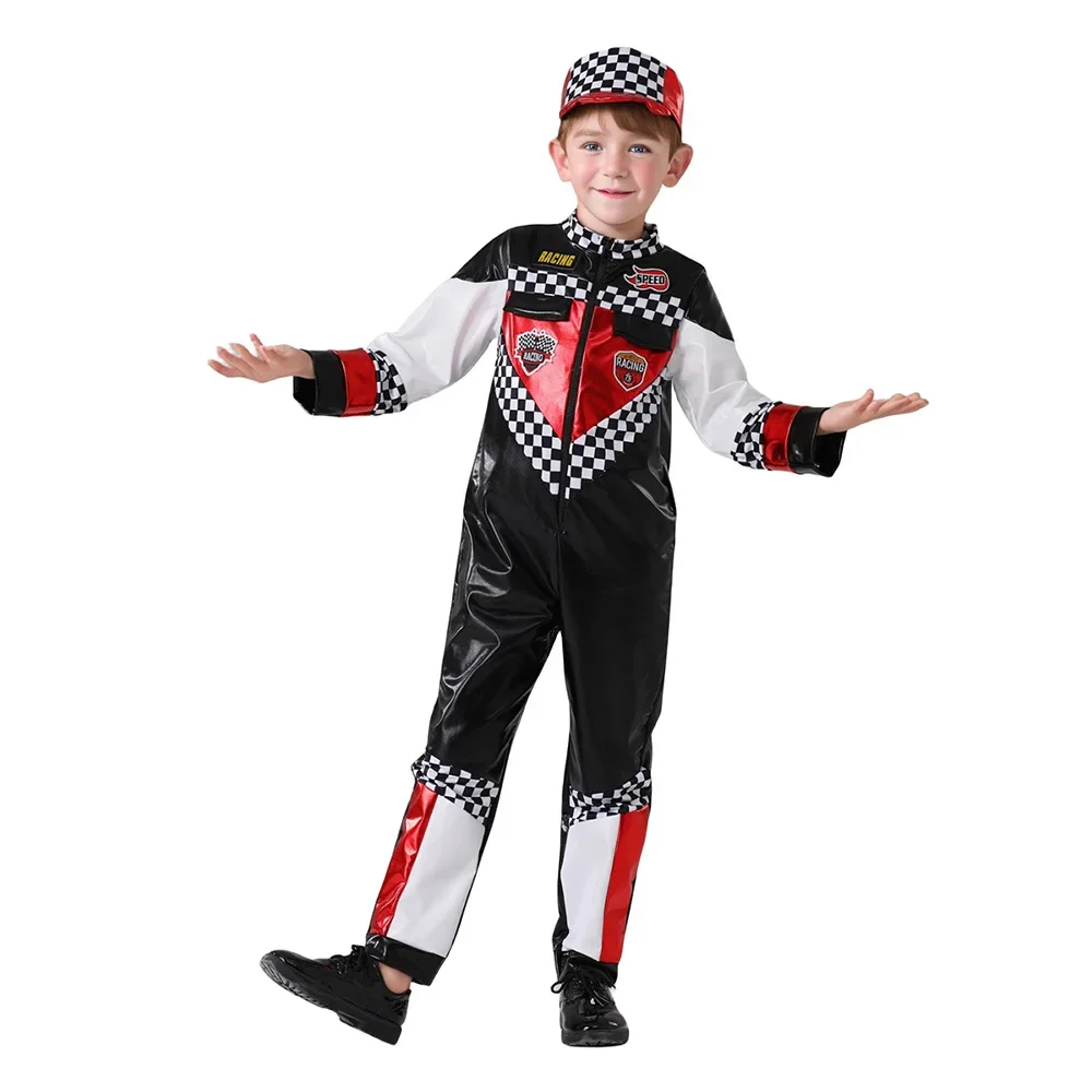 2025 Disfraces de Halloween de pilote de voiture de course pour enfants, combinaison infectieuse con casquette de voiture, lunettes