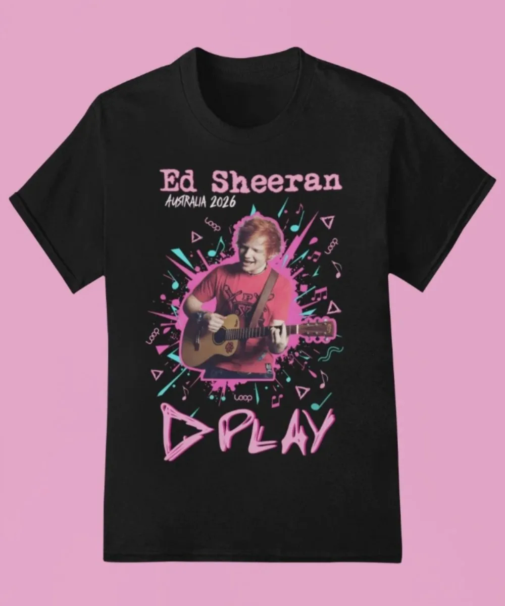 2026 الأسترالية حلقة جولة إد شيران حلقة جولة المشجعين تي شيرت القطن فضفاض تي شيرت اللعب انفجار المحملة للجنسين الأسود التي شيرت الوردي طباعة