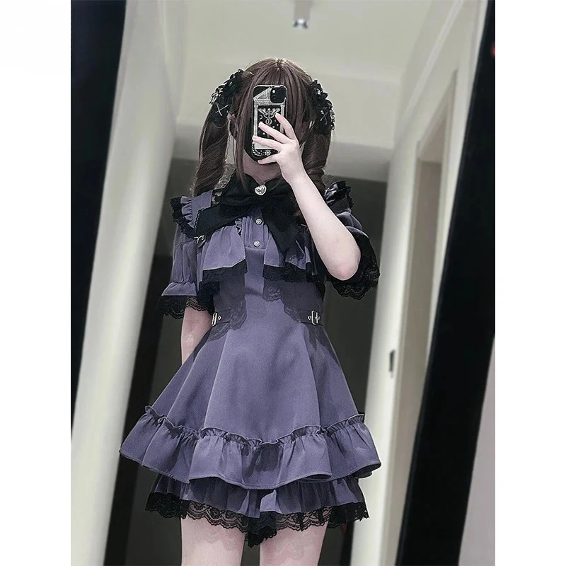 Abiti estivi dimagranti a vita alta Bordo in pizzo Abito a maniche corte e pantaloncini Set da due pezzi Sottocultura Y2k Maia prodotta in massa 2025