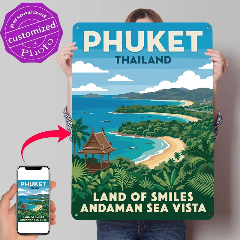 Phuket Thailand Travel Metal Poster Customized Wall Art Retro Vintage Metal Signs for Man Cave Coffee Bar Accessories Decor Room
