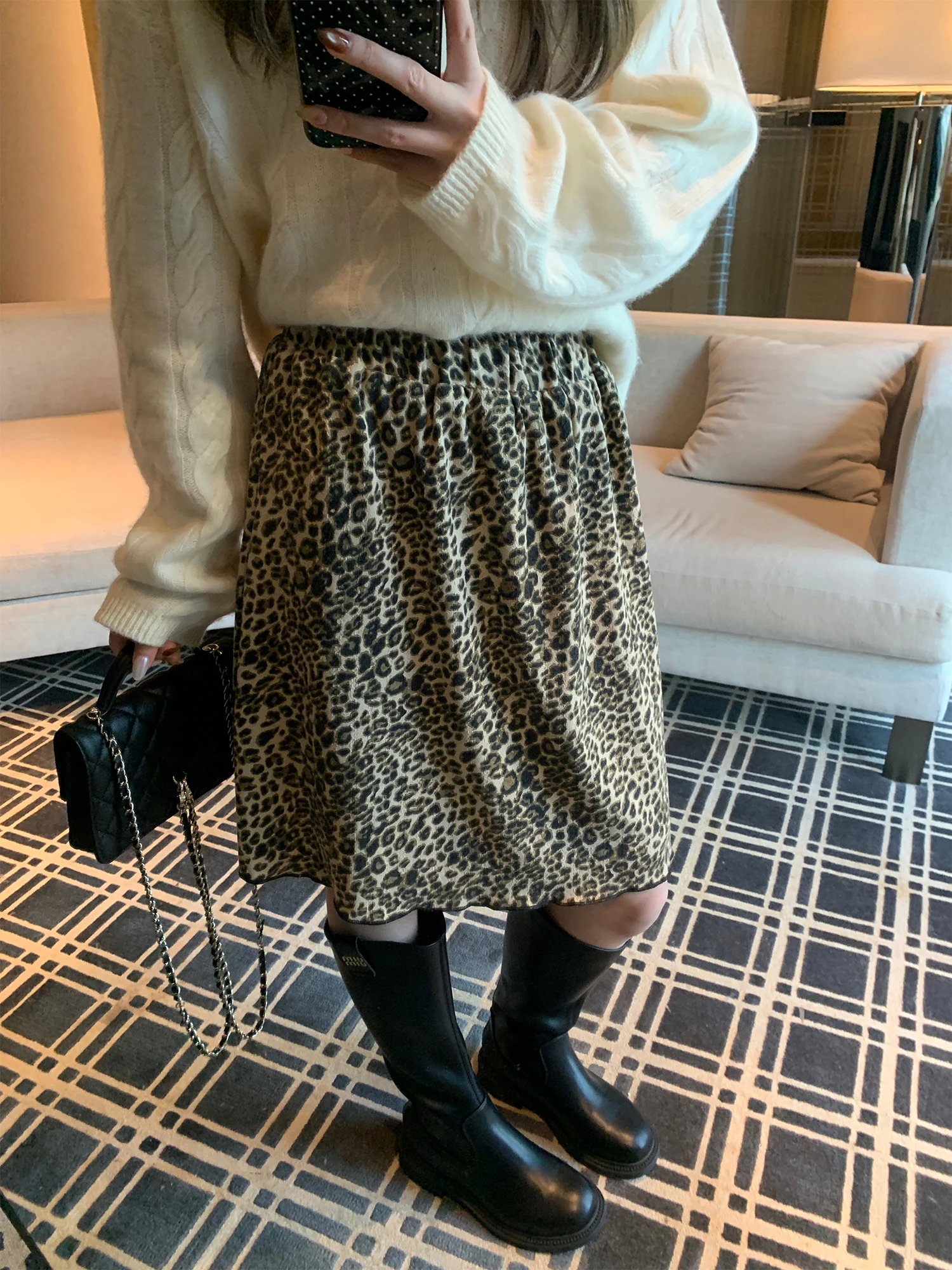 

Американская ретро-юбка с леопардовым принтом, свободная юбка-миди с эластичной талией для девочек, юбка А-силуэта для повседневной носки ZD252423