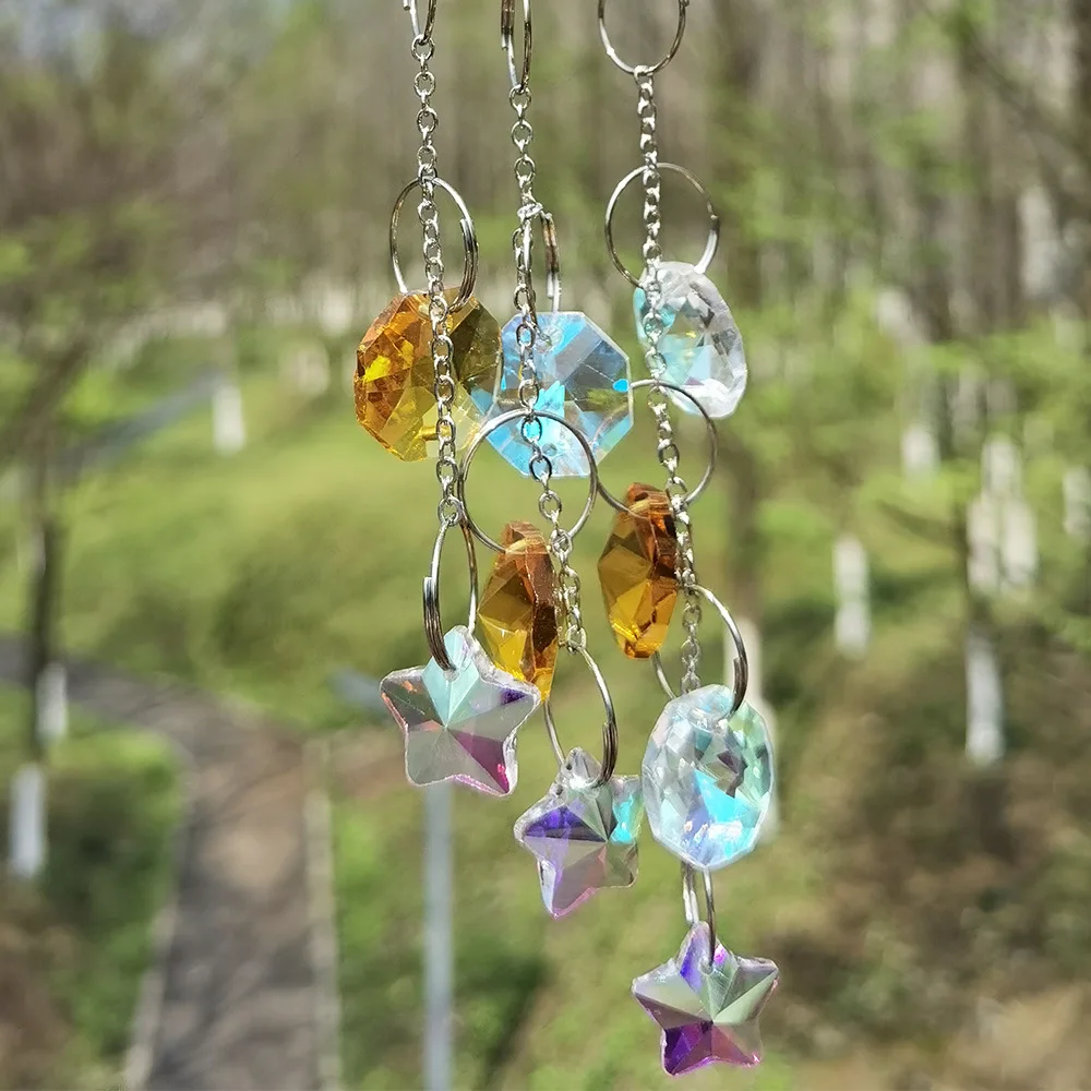 Crystal Wind Chime Hangings Pendant Gold Silver Series Star Moon Creative Home Aeolian Bell Windbell Decoration For Home Outdoor