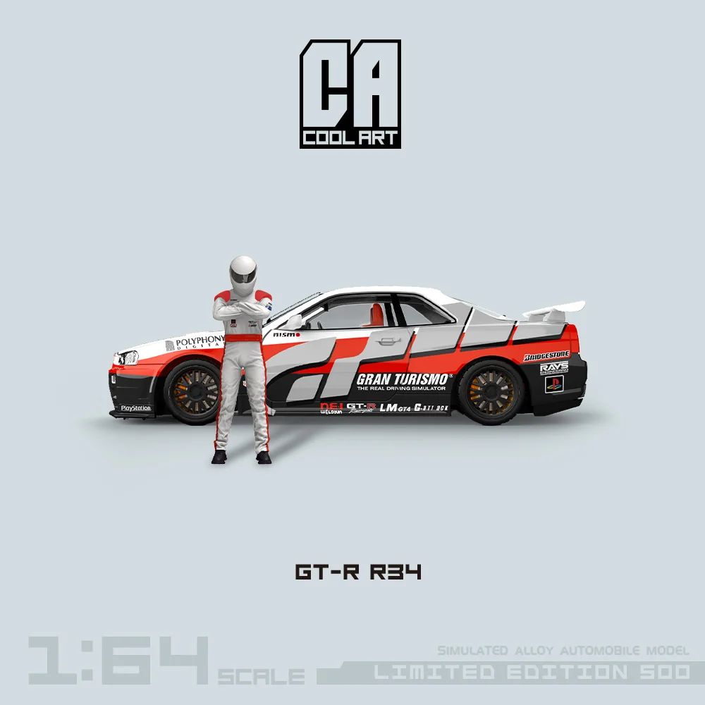 Cool Art 1:64 GT-R R34 Modelo de carro de liga de simulação de pintura de corrida para coleção e exibição * presente