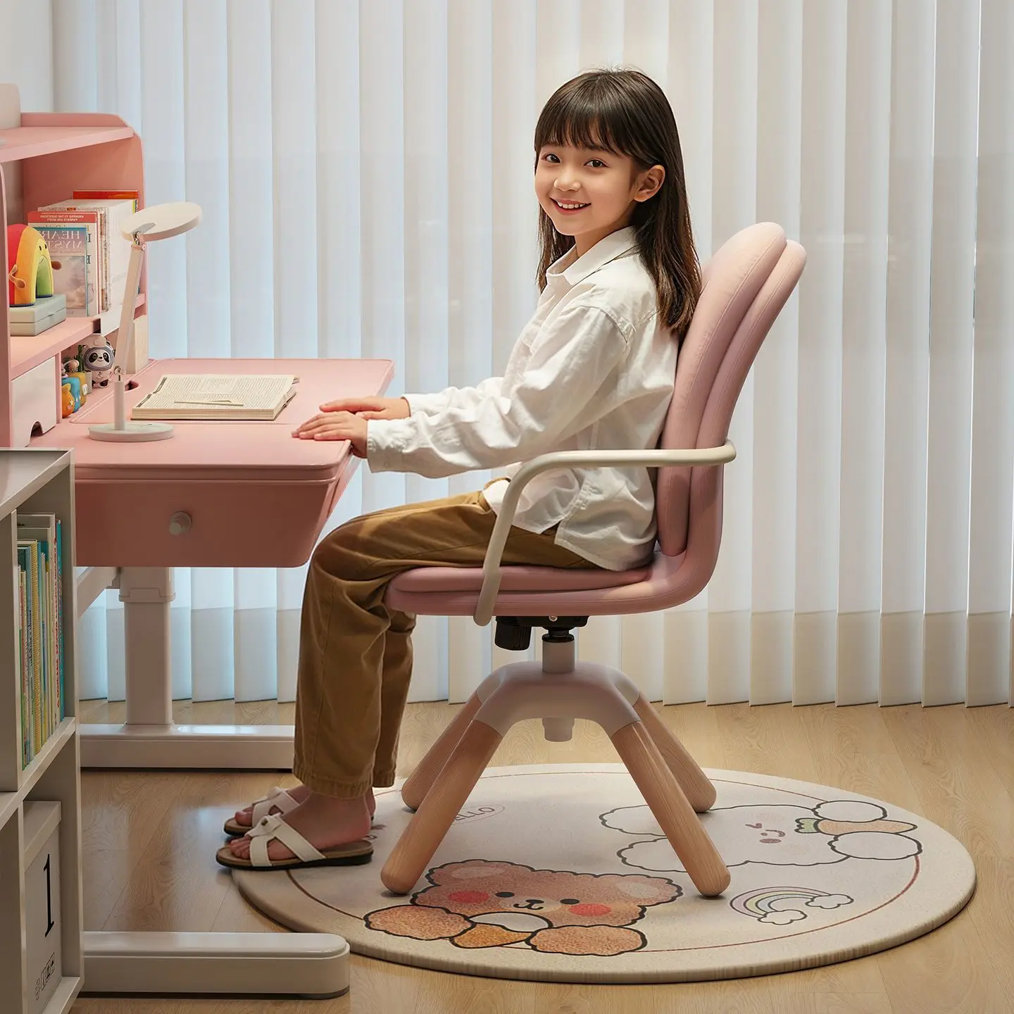 Эргономичный детский вращающийся стул, регулируемый рабочий стол, стул из массива дерева, мебель для домашнего офиса