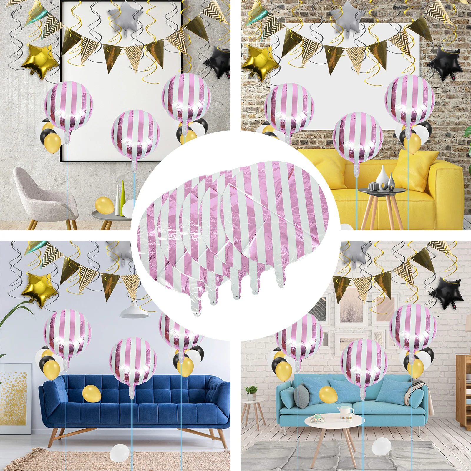 

10Pcs Striped Aluminum Film Balloons Candy Color Birthday Party Decor Scene Balloons Decoration Party Supplies