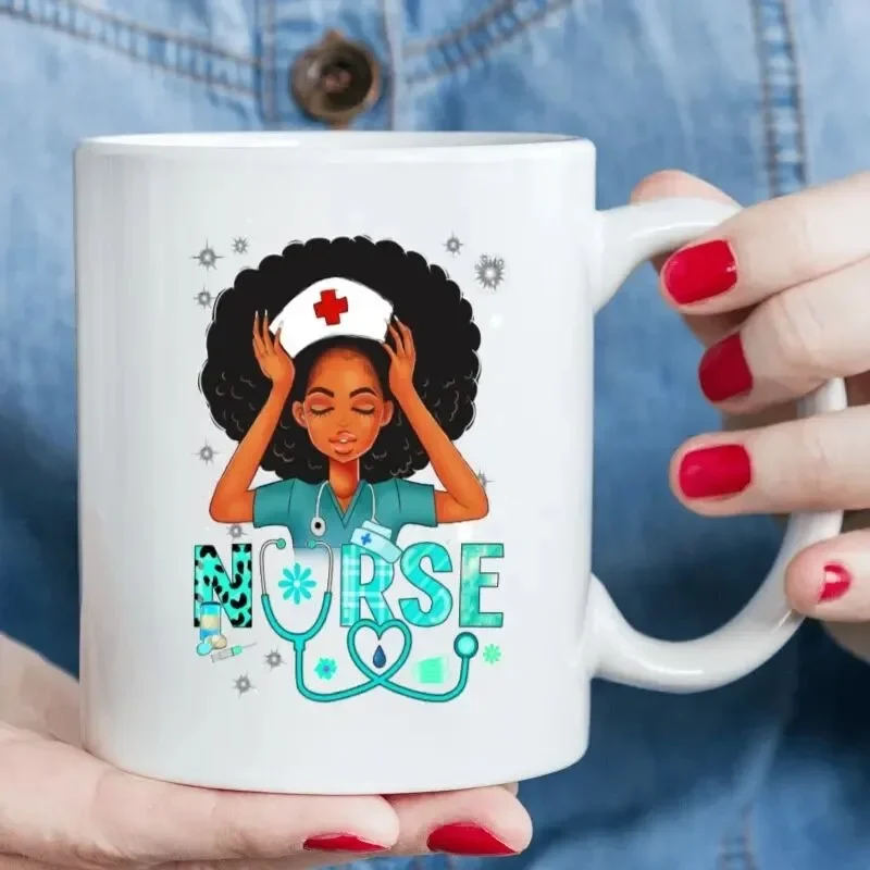 Lovely Nurse Coffee Mug Ceramic Tea Cup Hot Chocolate Mugs Presents for Women Girl Birthday Gift for Angel Mom Grandma Friend