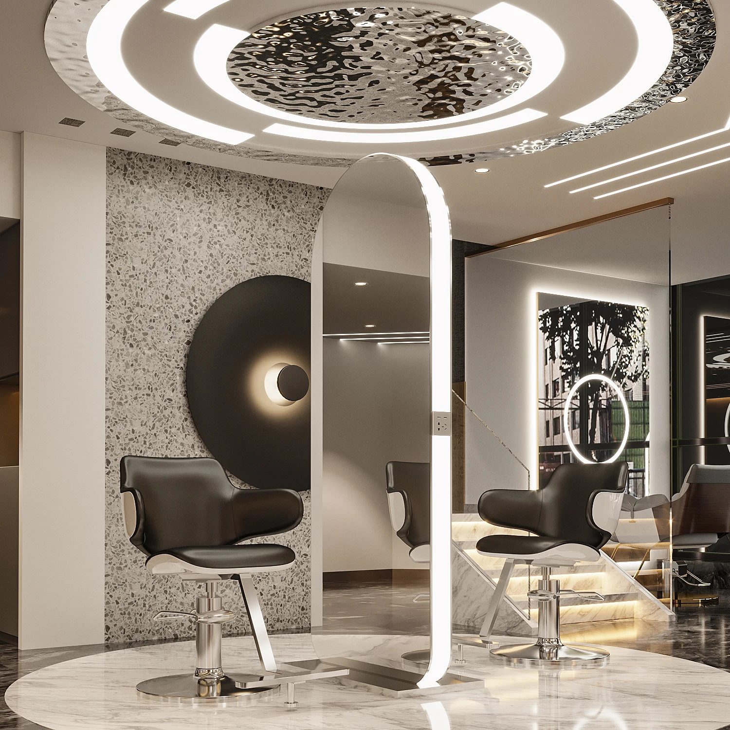 Mode hoogwaardige op maat gemaakte dubbelzijdige kappers- en schoonheidsspiegel aan de muur voor kapsalon