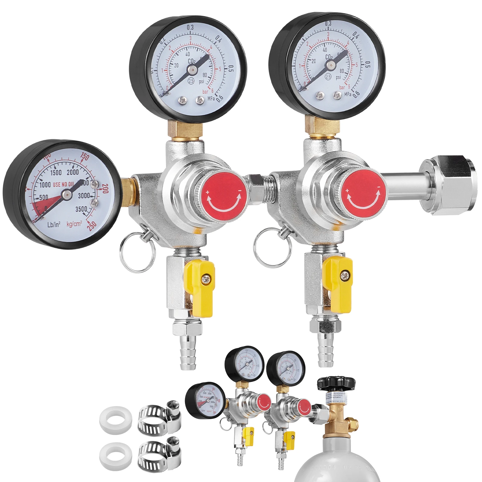 VEVOR CO2 Regulator Dual Triple Gauges with Check Valve Draft Beer Keg Homebrew CGA320 for Beer dispenser Home Bar Use