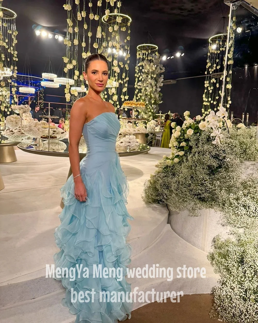 

Elegant A Line Women's Evening Dresses Customized Vestidos De Fiesta Prom Gowns Sleeveless Strapless Vestido De Gala Noche Mujer