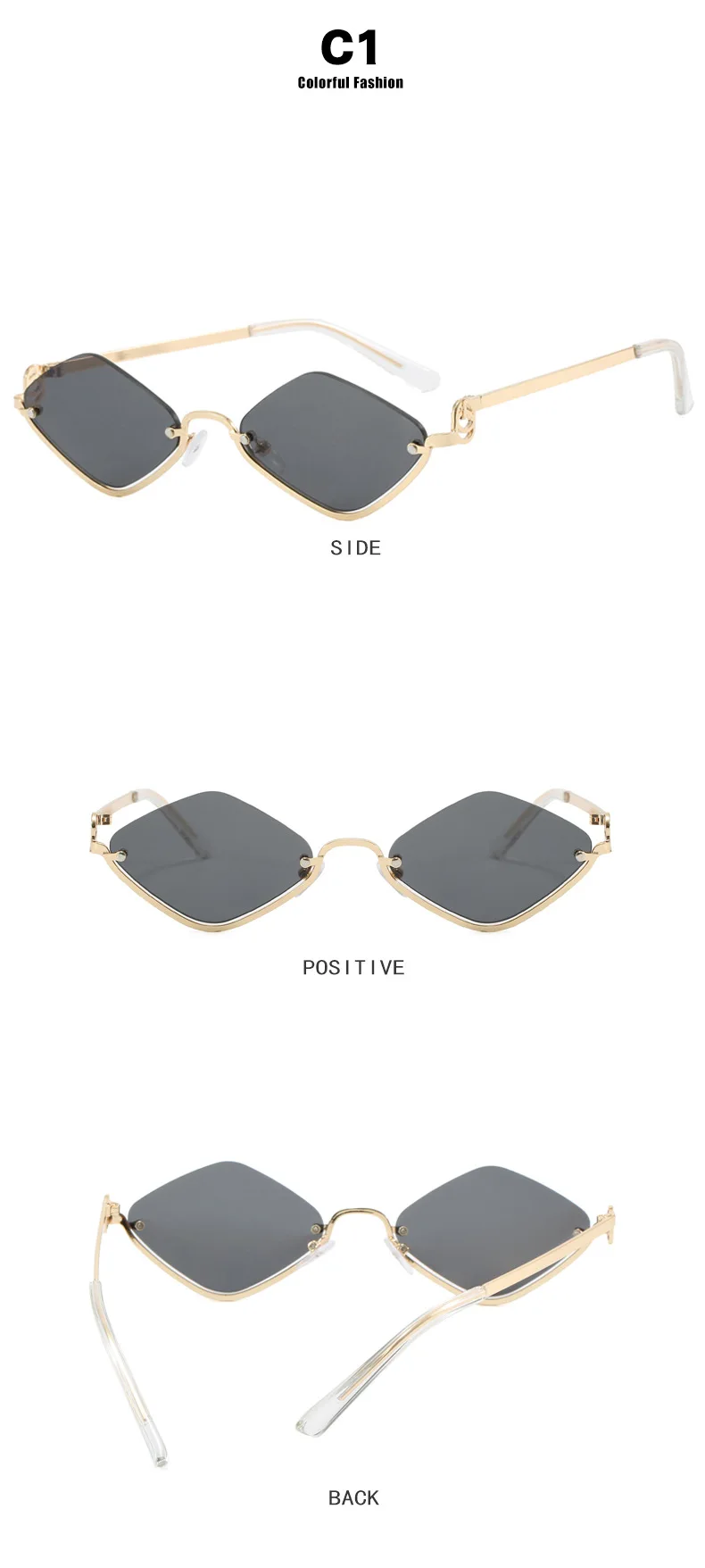 Retro Kleine Unregelmäßige Halbrahmen-Metallsonnenbrille für Damen, Trendige Leichte Schmale Goldene Sonnenbrillen – Detail 7