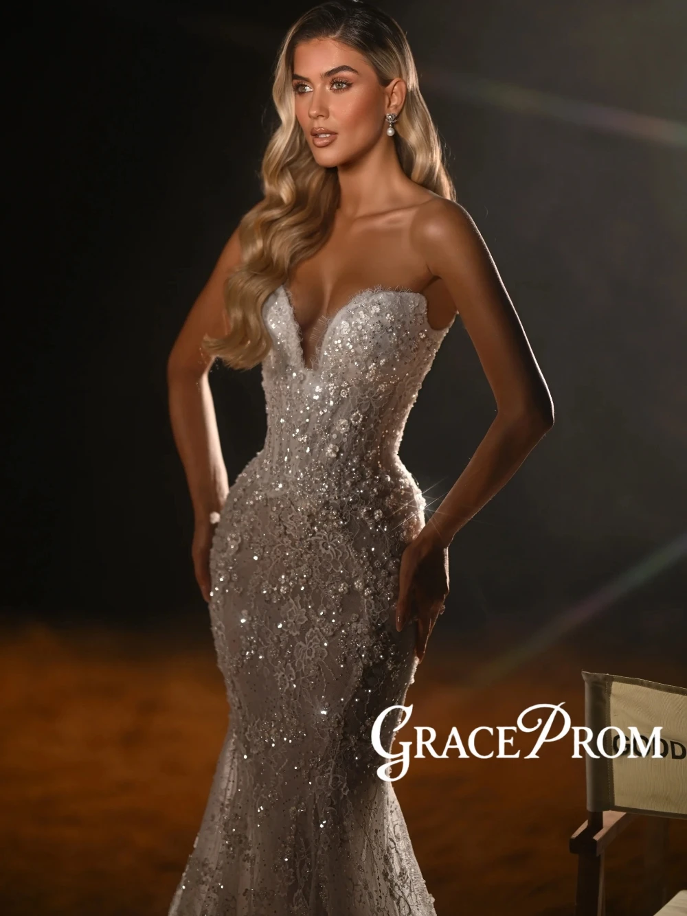Romantic Sparkle Lace Mermaid Wedding Dress Two Pieces Chic Pearls Appliques Bridal Gown Customized Stylish Corset Bride Wear