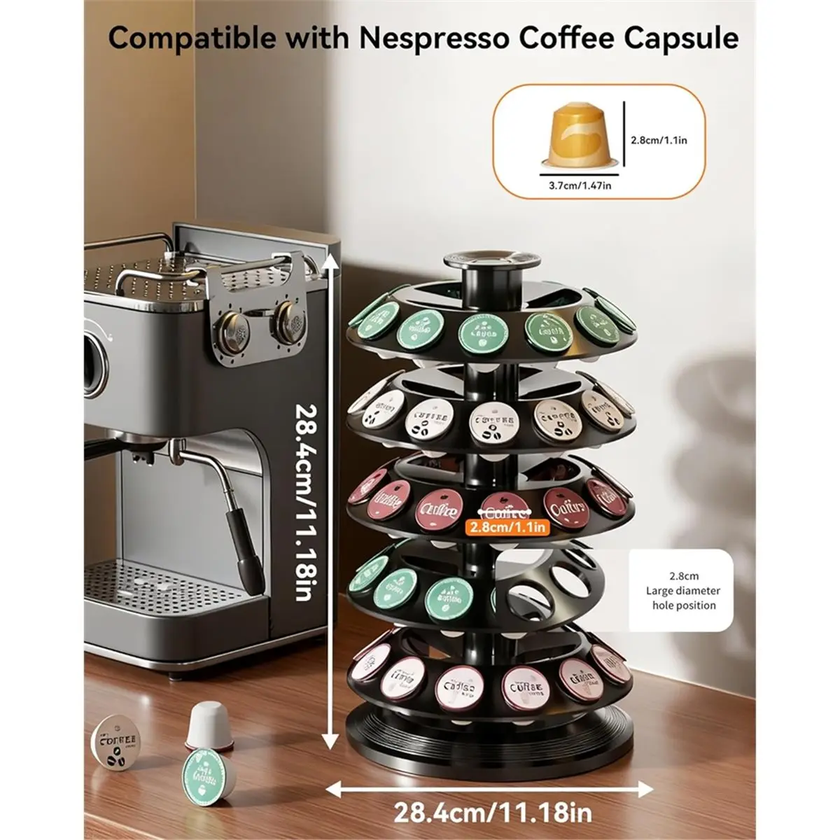 p-o-pul-ar-コーヒーカプセルホルダー-ネスプレッソ-ヴァーチュオライン-カフェポッド用、360個収納-°-回転式コーヒーポッド収納オーガナイザースタンド、60個のポッドを収納可能