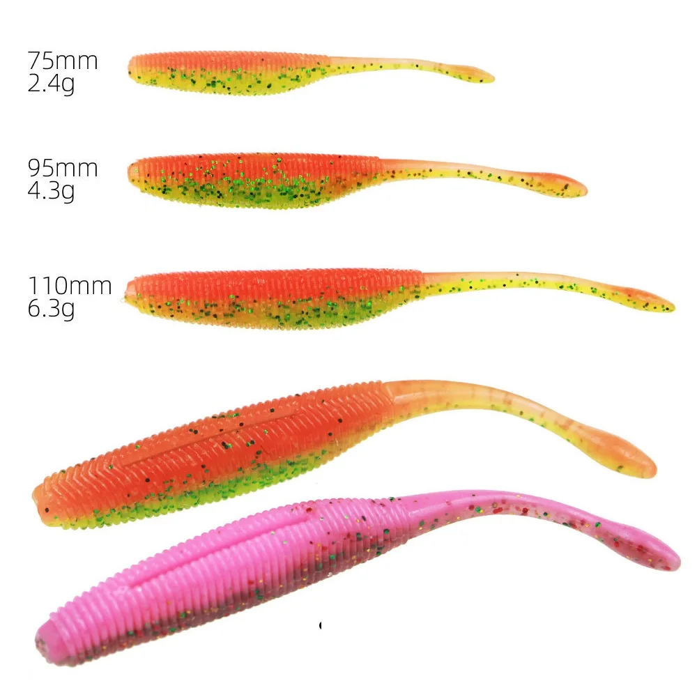 10 Stücke Stick Wurm Softbait Angelköder Gesalzen Gerade Schwanz 75mm 90mm 110mm Perfekte Schwimmen Kunststoff Traum Schuss Weiche für Bass