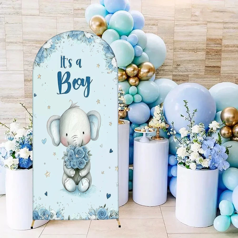 Gender Reveal Custom Name Arch Backdrop Elephant Baby Shower 2-Sided Background Custom Boy & Girl Birthday Party Decorations