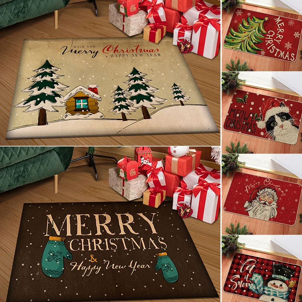 

2025Newest Christmas European and American Style Holiday Decoration Carpet Corridor Balcony Cartoon SantaClaus Foot Mat Door Mat